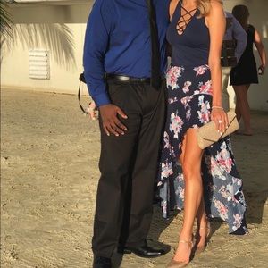 Abbeline south moon high low floral flowy blue and pink maxi skirt small ruffle